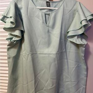 SHEIN Elegant Ruffle Sleeve Top in Light Green